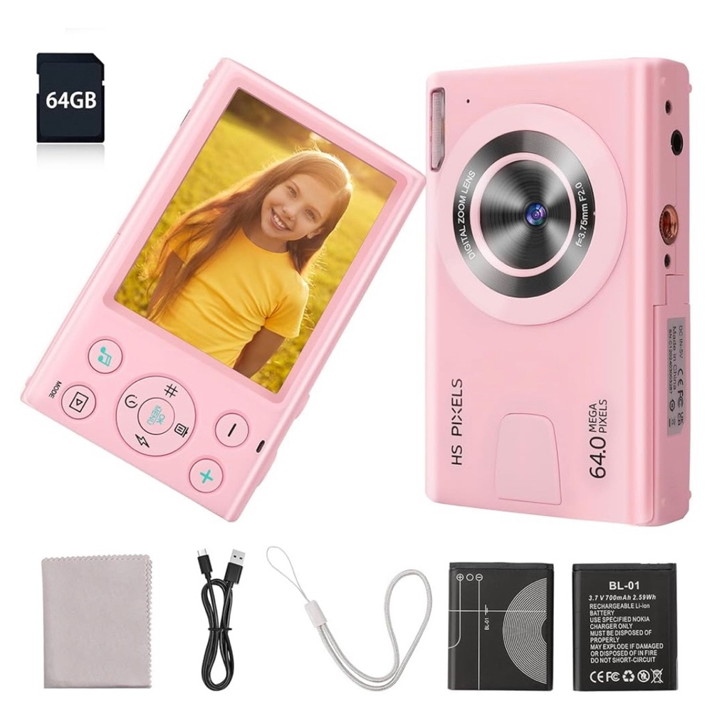NIB Digital Camera,W/ 64GB Card & 2 Pack Battery,4K/1080p 18X Zoom,Anti-shake